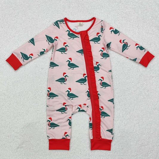 LR1862 Bamboo Christmas Duck Pink Zipper Long Sleeve Bodysuit