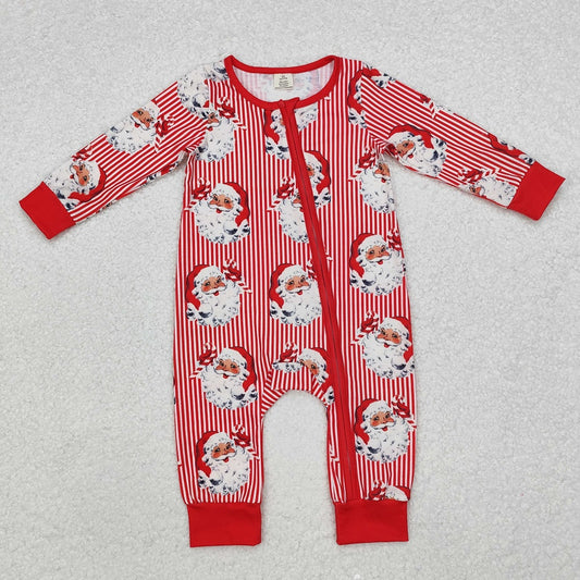 LR1891 Bamboo Santa Claus Red Striped Zipper Long Sleeve Bodysuit