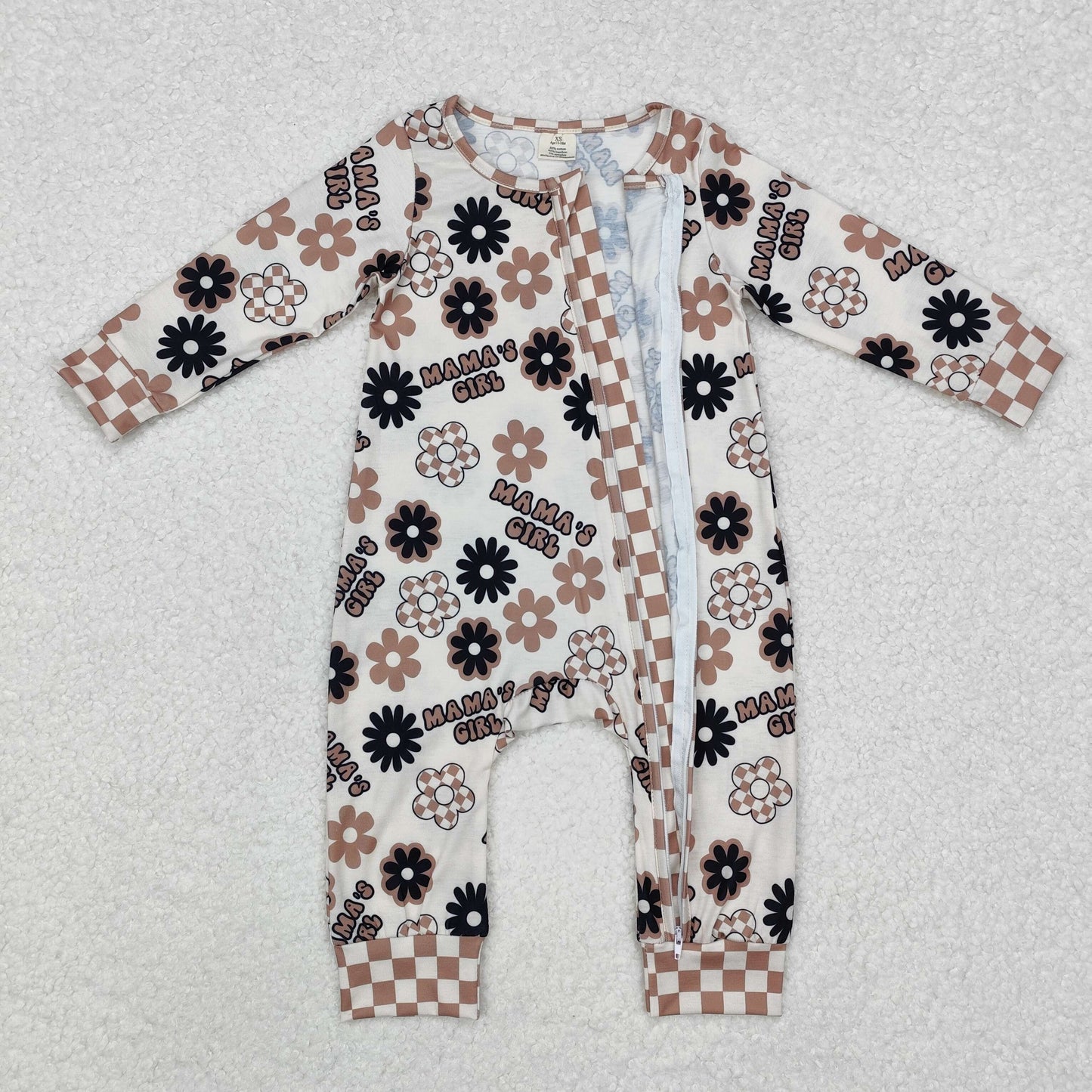 LR1951  BAMBOO mama's girl floral beige zip-up long-sleeved bodysuit