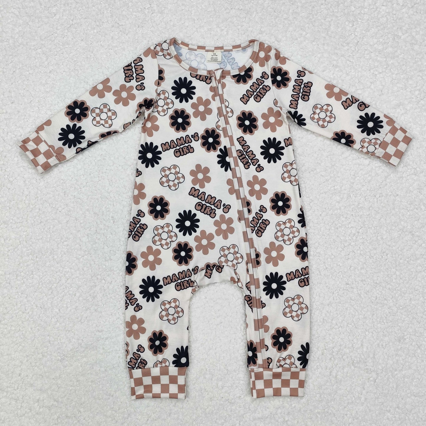 LR1951  BAMBOO mama's girl floral beige zip-up long-sleeved bodysuit
