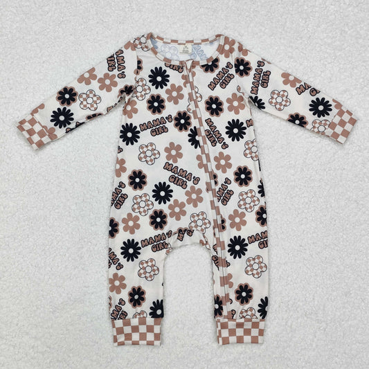 LR1951 BAMBOO mama's girl floral beige zip-up long-sleeved bodysuit