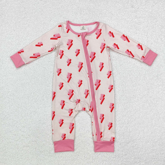 LR1983 Bamboo Pink Lightning Zip Long Sleeve Bodysuit
