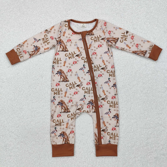 LR1991 Bamboo Duck Puppy Brown Zip-Up Long Sleeve Bodysuit
