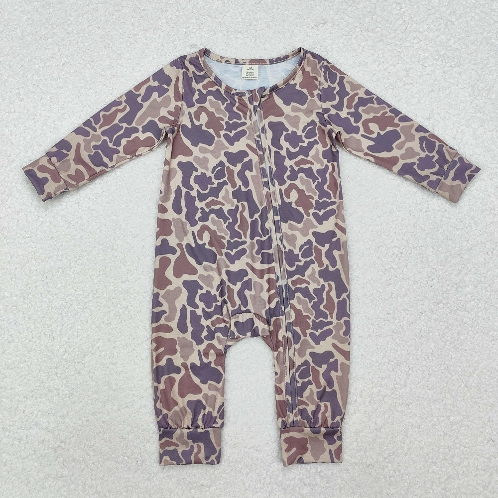 LR2050 Camouflage Light Brown Zipper Long Sleeve Bodysuit