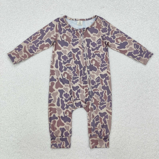 LR2050 Camouflage Light Brown Zipper Long Sleeve Bodysuit