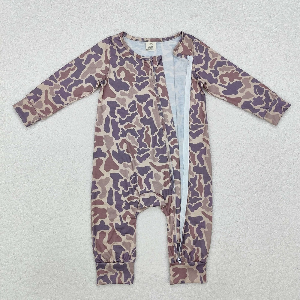 LR2050 Camouflage Light Brown Zipper Long Sleeve Bodysuit