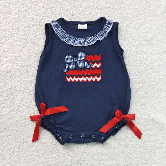 navy blue bow flag embroidery 4th of july baby girl bubble