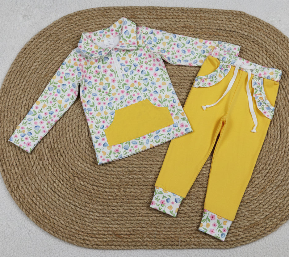 floral zip pullover jogger pants set fall girl outfit