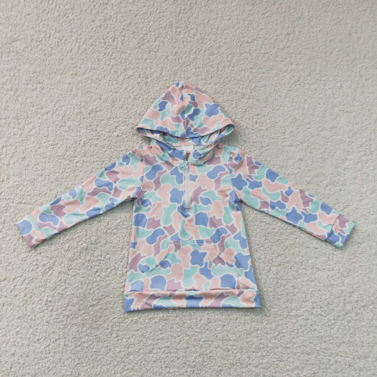 long sleeve zipper up blue camo pullover hoodie