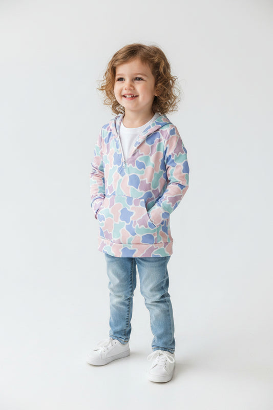 long sleeve zipper up blue camo pullover hoodie