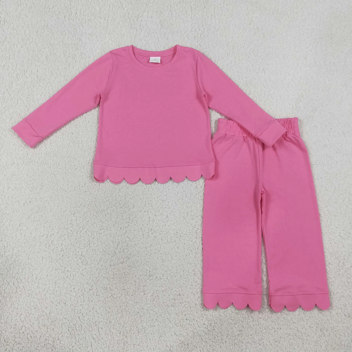 Matching Baby girls solid long sleve pant scalloped outfits cotton