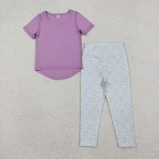 GSPO2067 Baby Girls Lavender Short Sleeve Top Legging Pant Yoga Set D 1030