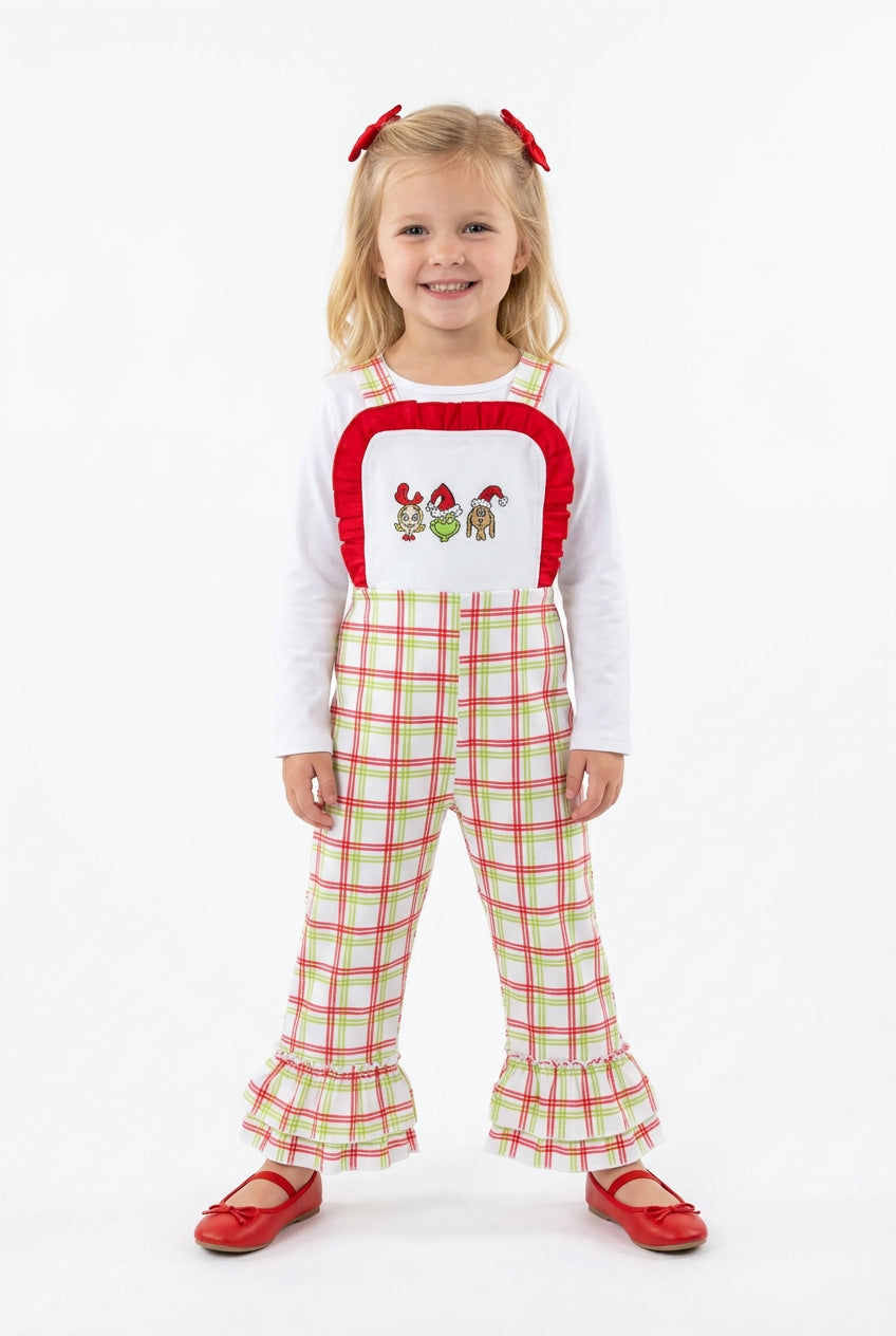 grinchmas plaid strap pants jumpsuit