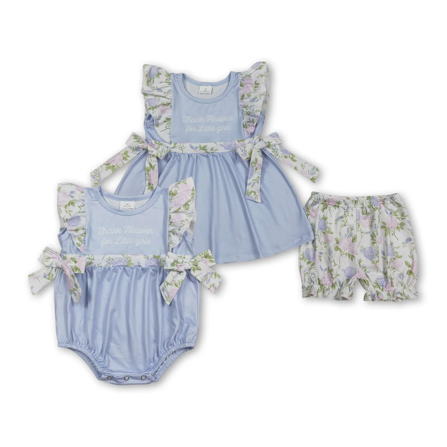 Sibling flower bloomer set and bubble girl clothing