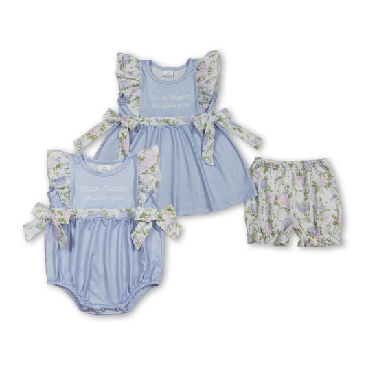 Sibling flower bloomer set and bubble girl clothing