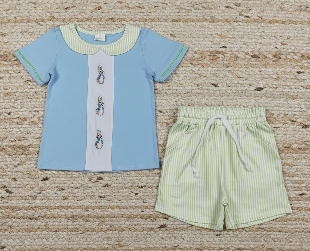 peter rabbit embroidery boy shorts set easter clothes