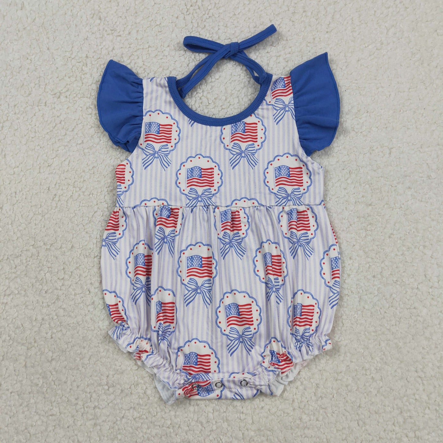 SR4029 USA Flag Bowknot Bubble Romper
