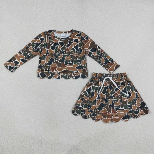 long sleeve camo scallop skort set