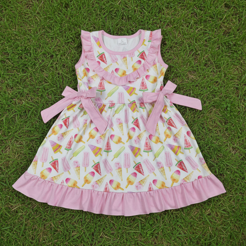 pink sleeveless ruffle watermelon dress