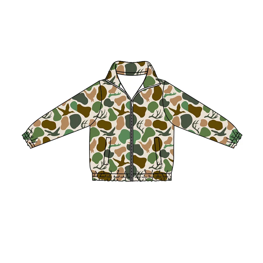Custom order MOQ 3 Baby Boys Ducks Camo Hunting Zip Pockets Jackets Top