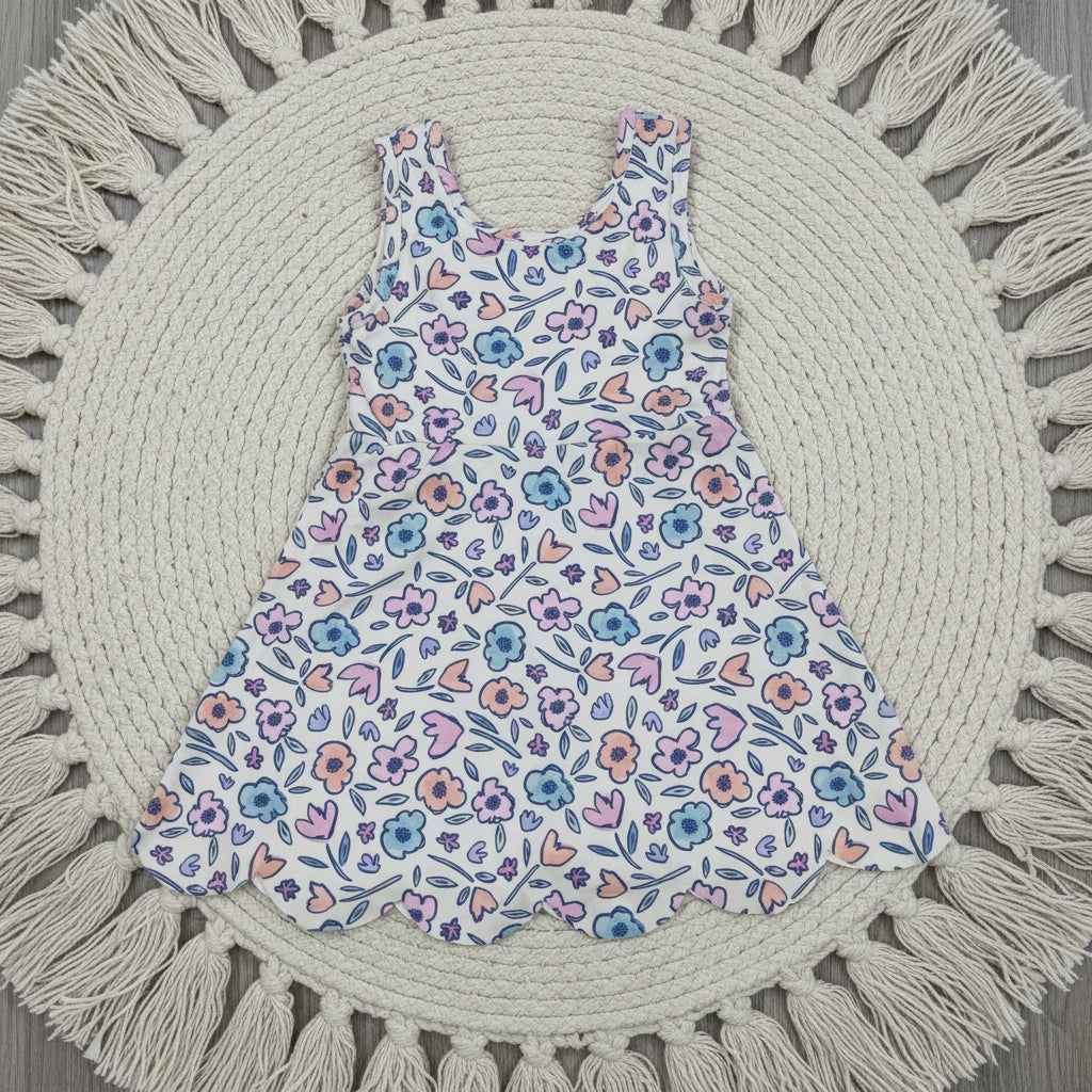 sleeveless floral scallop athletic dress