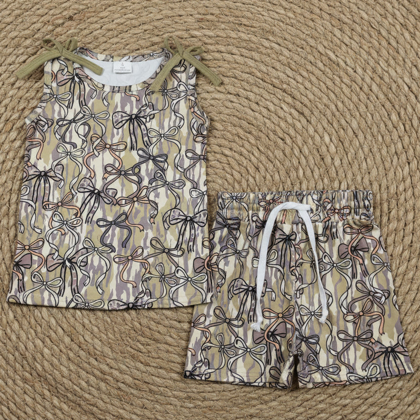 camo bow coquette print tank shorts set
