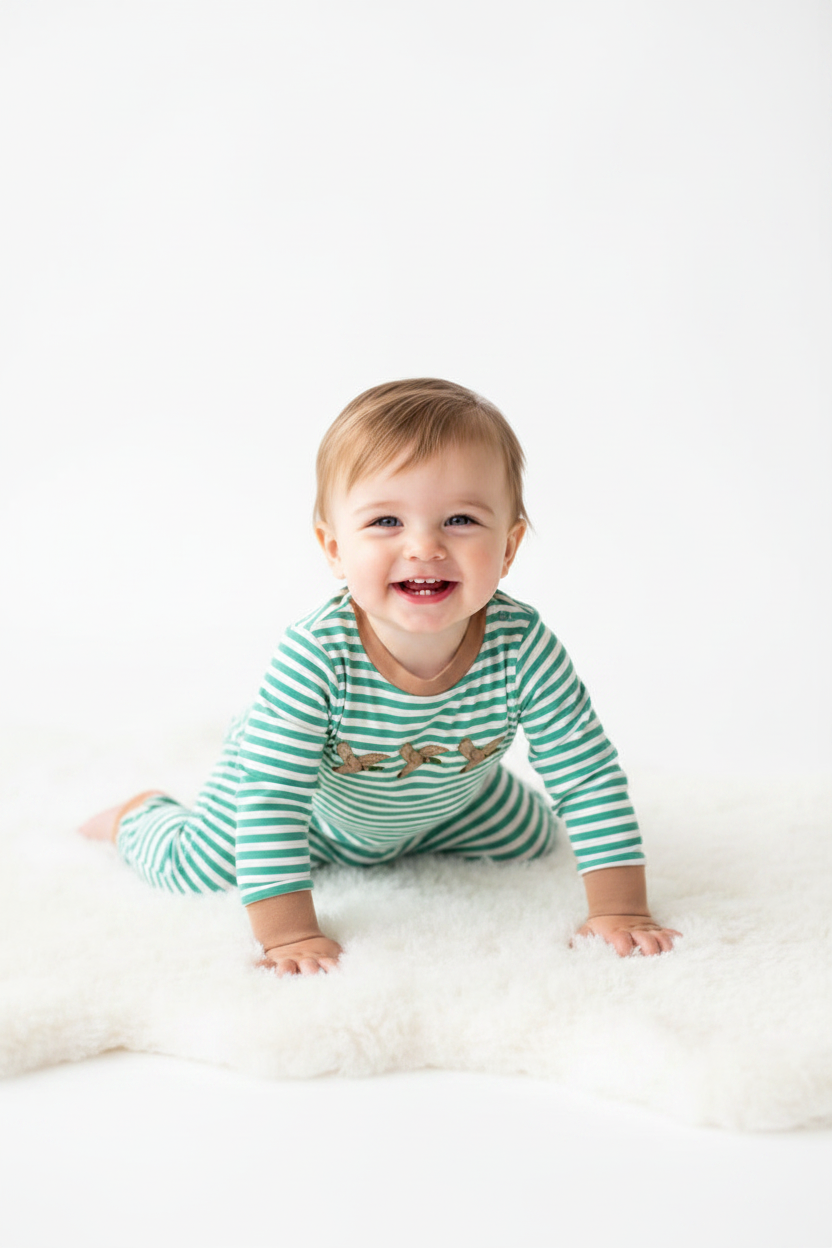 LR1618 striped duck embroidery boy romper