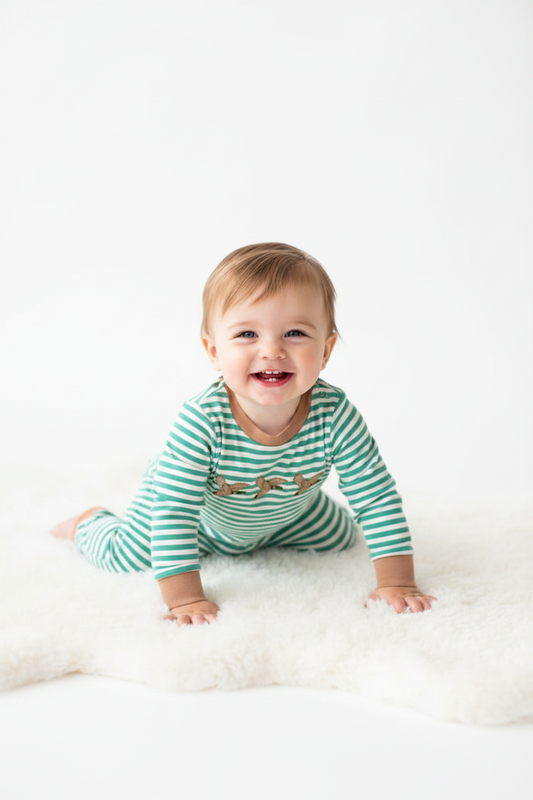 LR1618 striped duck embroidery boy romper