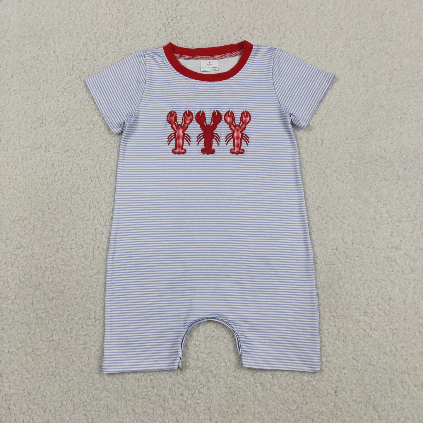 short sleeve crawfish embroidery stripes romper