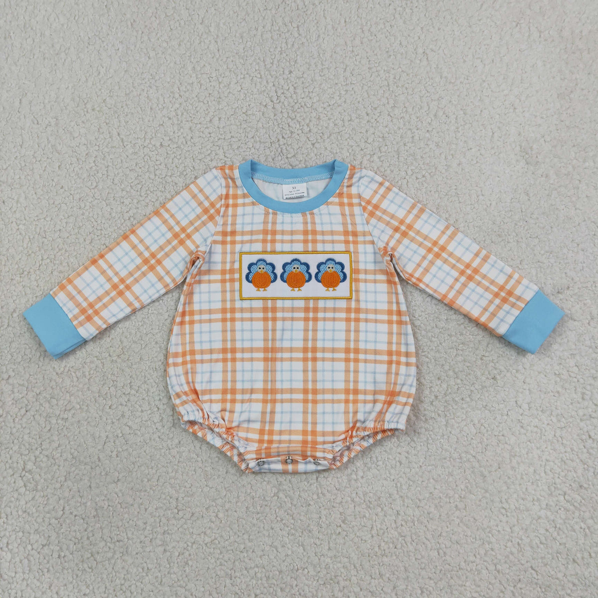 plaid romper with embroidery turkey baby boy clothing