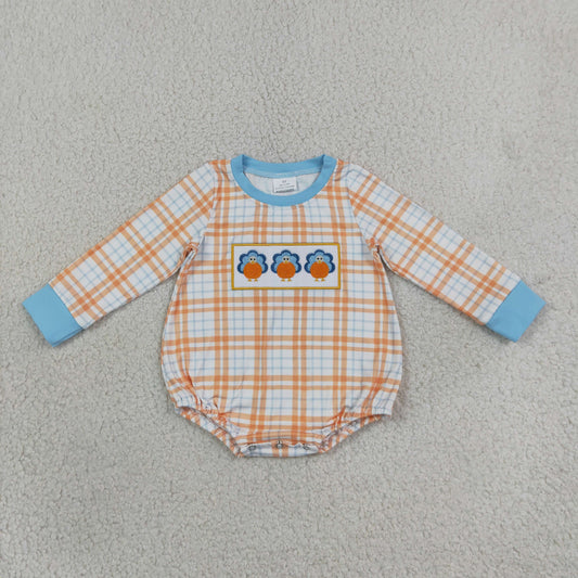 plaid romper with embroidery turkey baby boy clothing