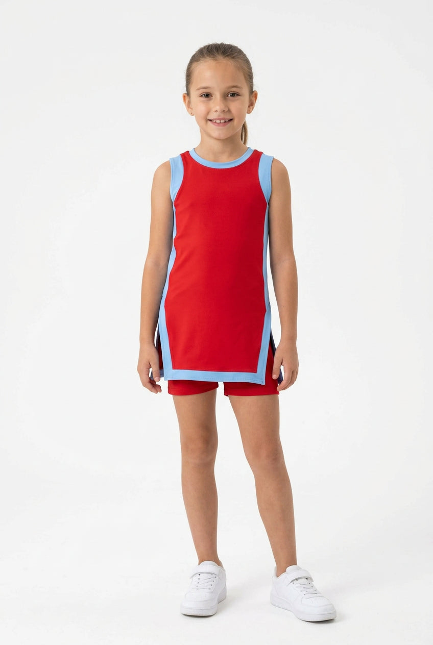 red blue sleeveless shorts yoga outfits