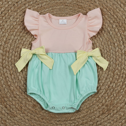 SR3662 pink green yellow cotton solid color bubble romper baby girl clothes