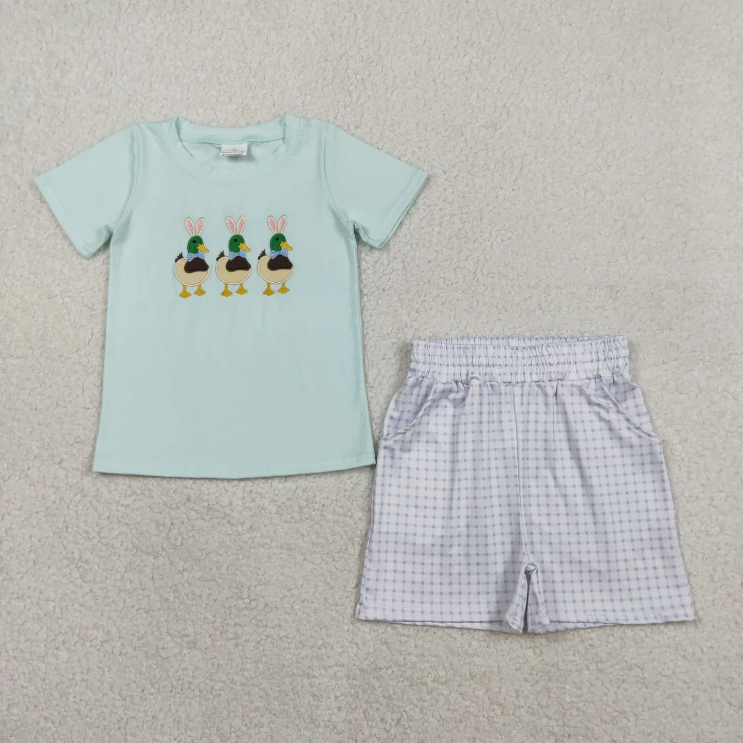 Sibling rabbit duck bubble and shorts set embroidery boy clothing