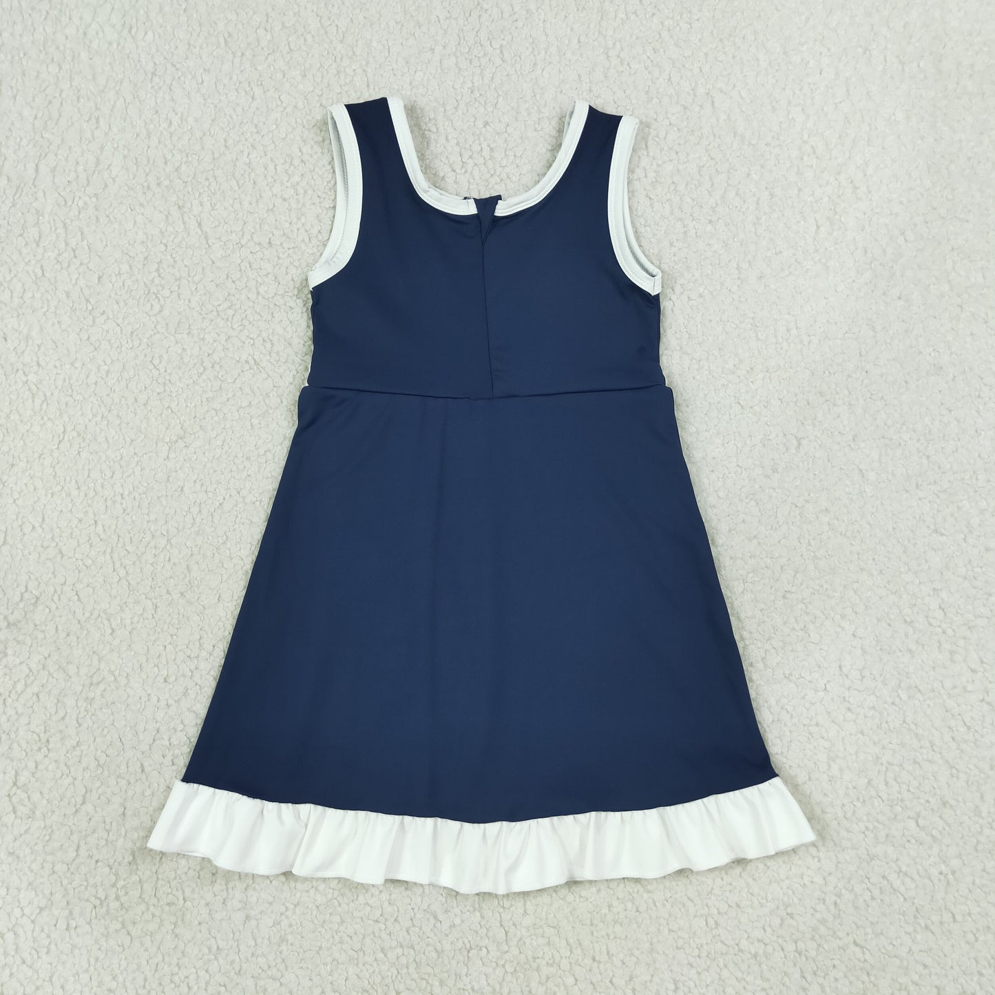 sleeveless navy blue bow ruffle kids girls summer athletic dress