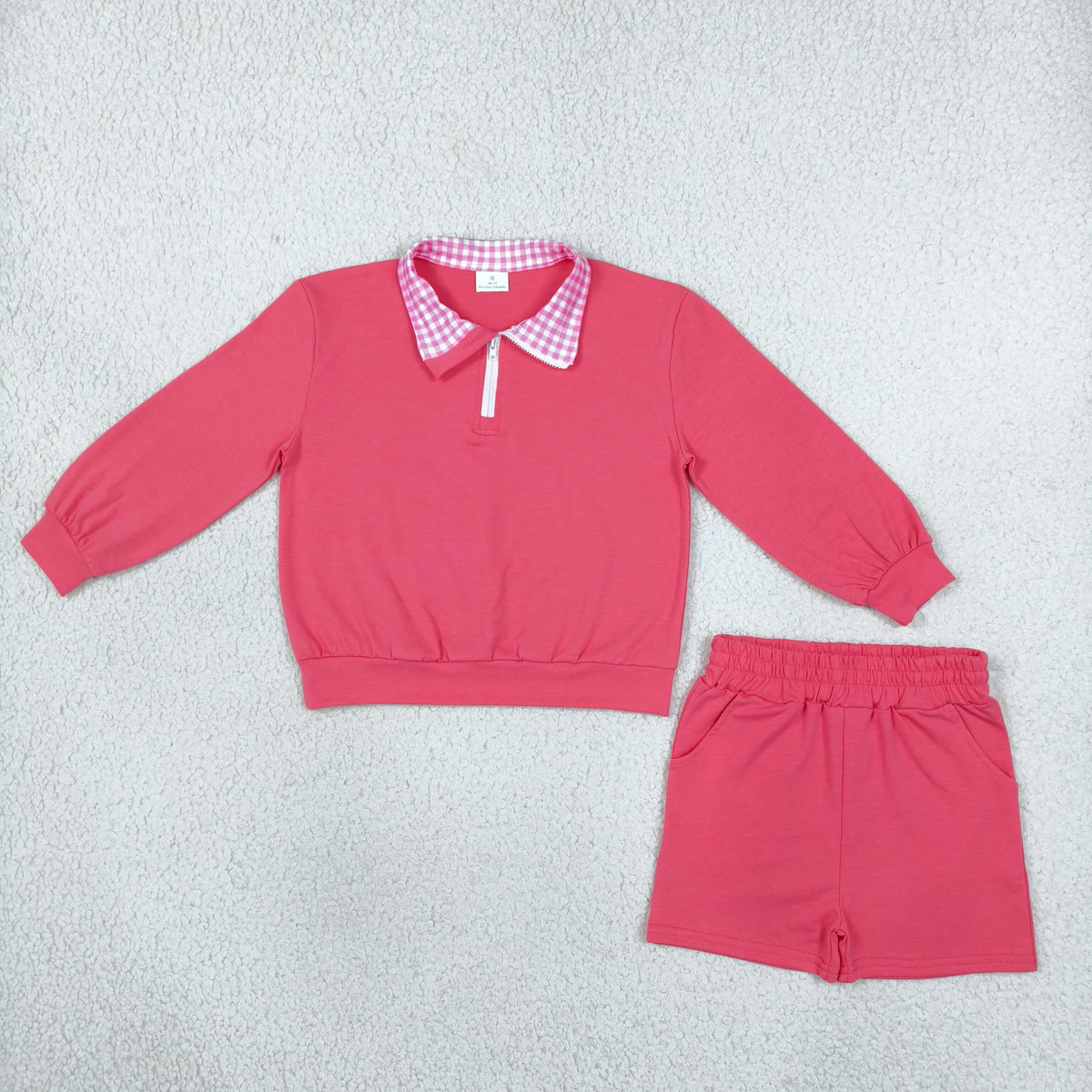 cotton pink zip up pullover shorts set