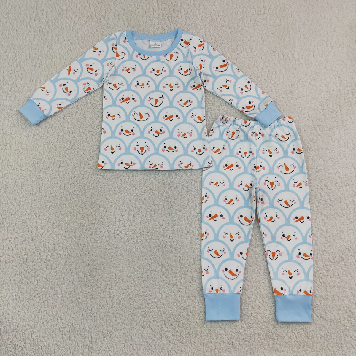 blue snowman print two pieces pajamas