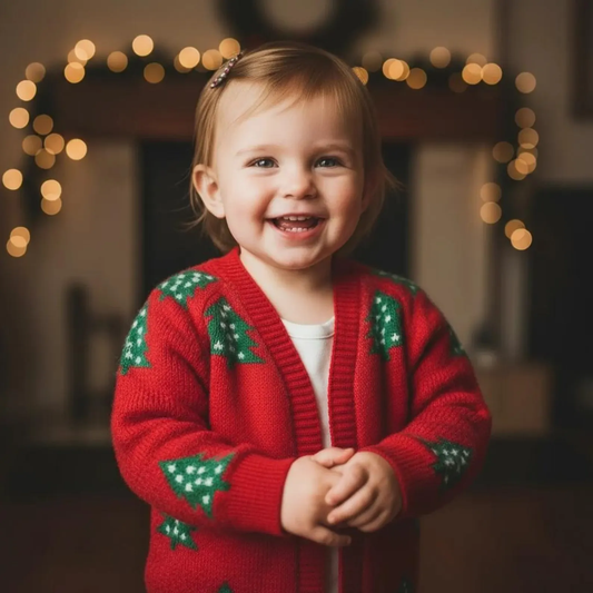 GT1114 Baby Girls Red Christmas Tree Long Sleeve Sweaters