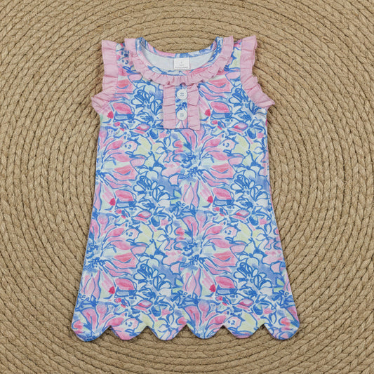 watercolor flower scallop dress kids summer dresses