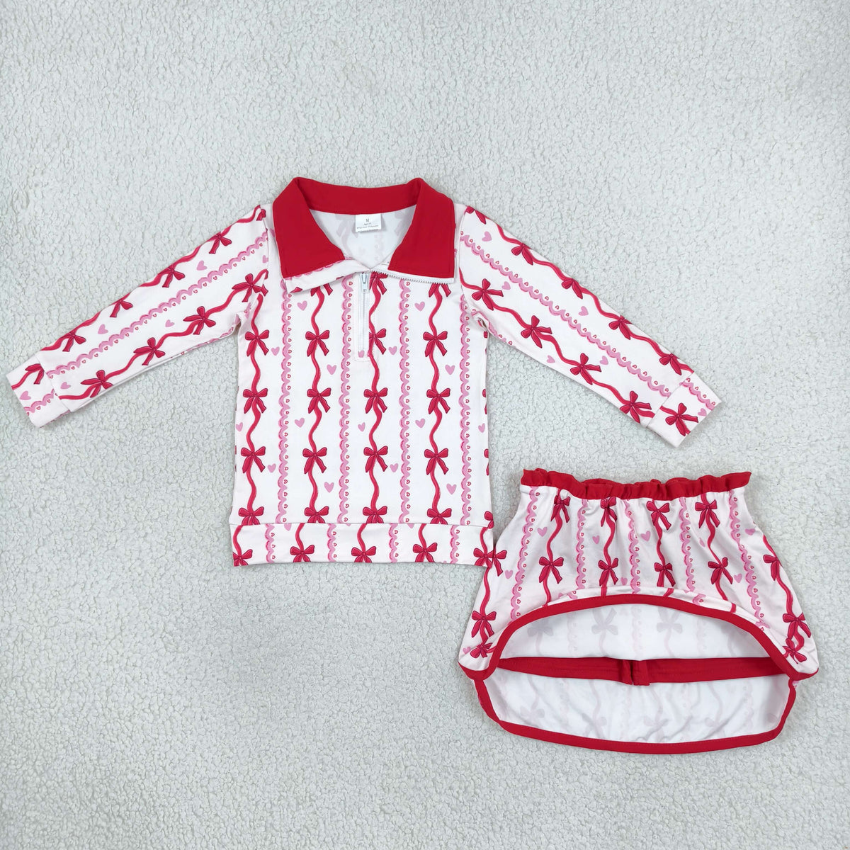 valentine's day pink heart and red bow skort outfit