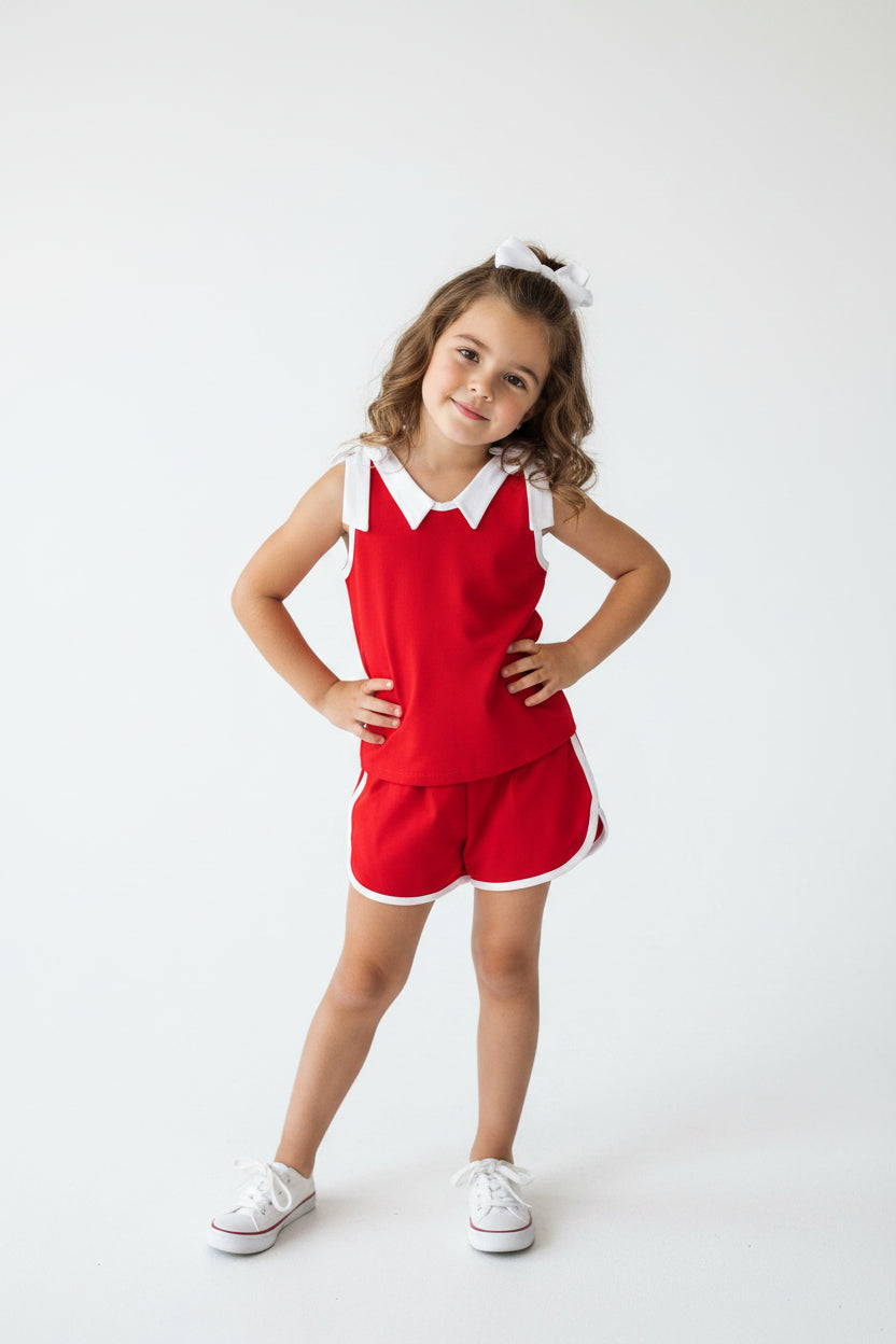 red white bow shorts set summer girl clothing