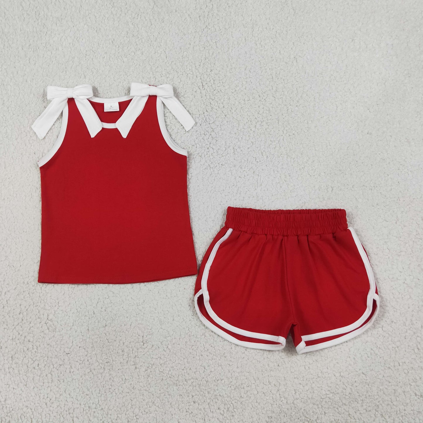 red white bow shorts set summer girl clothing