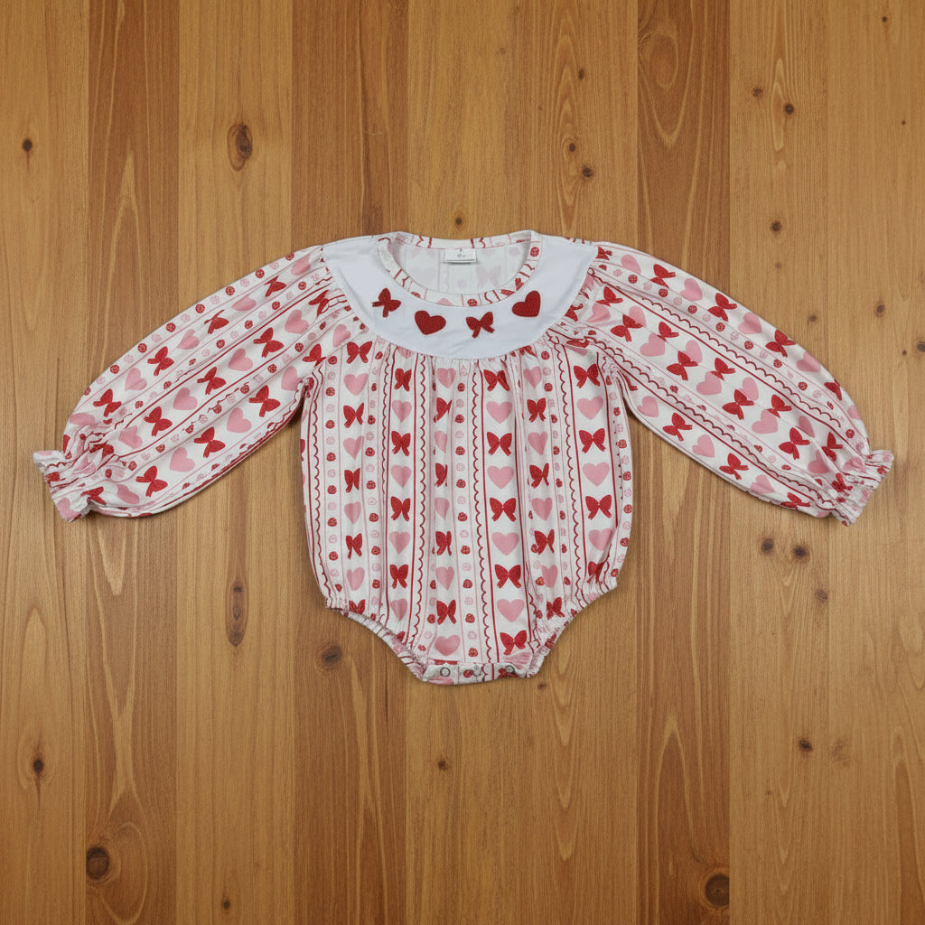 valentine red bow pink heart embroidery bubble