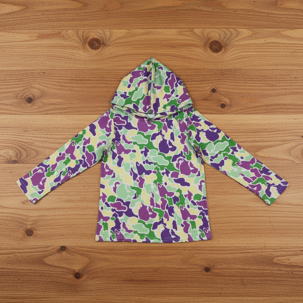 long sleeve mardi gras camo pullover hoodie