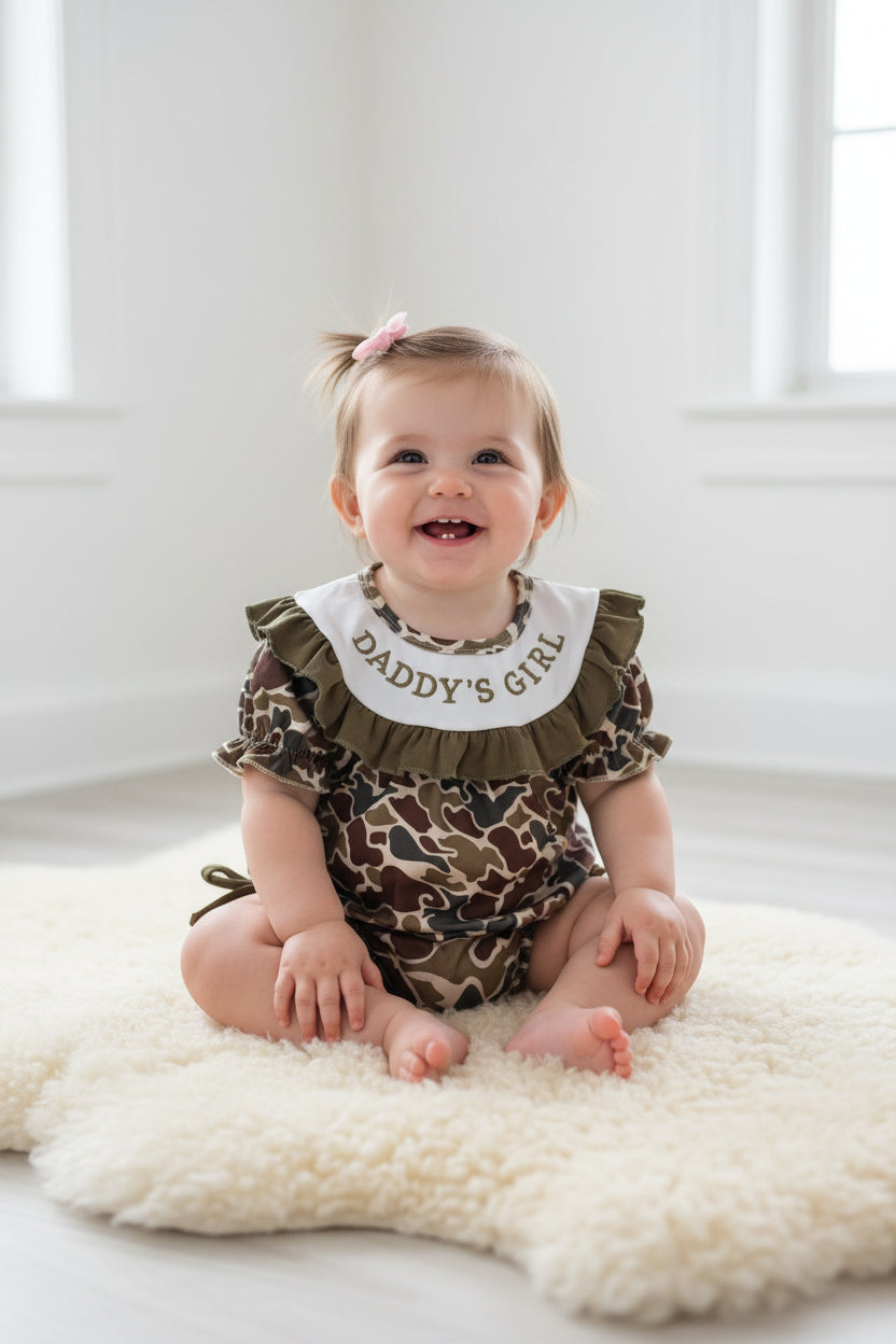 SR3919 daddy's girl embroidery camo romper father's day clothes
