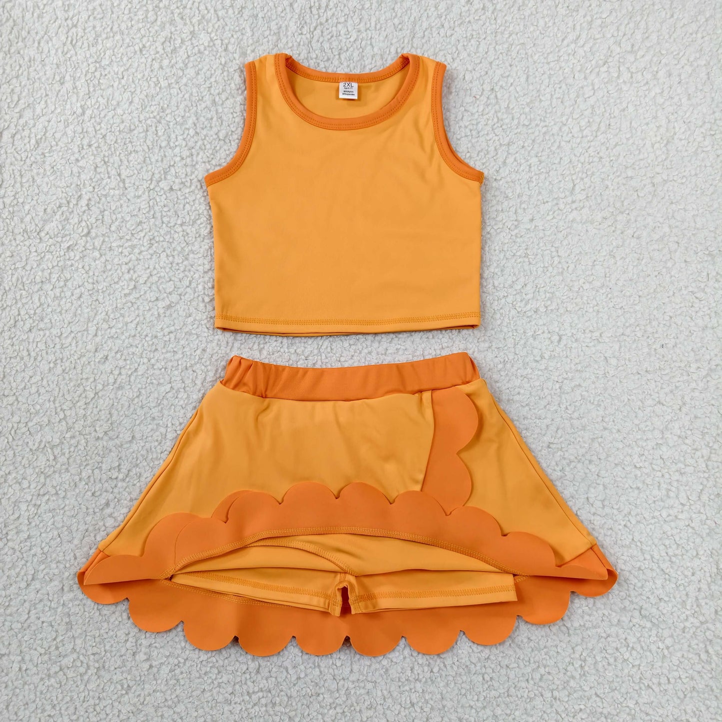 solid orang scallop athletic skort outfit girls clothes