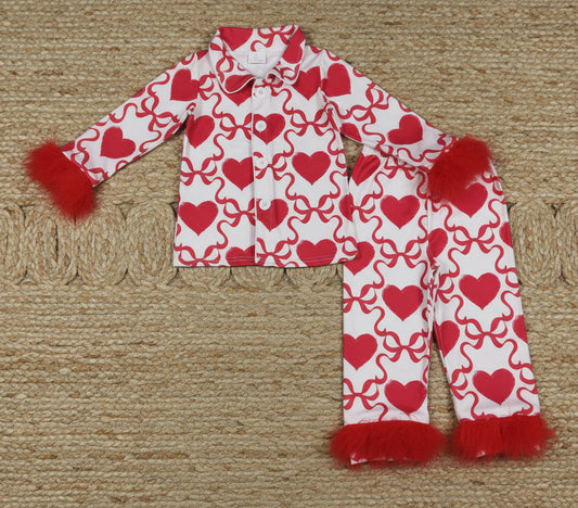red bow and heart feathered dream set girl sleepwear