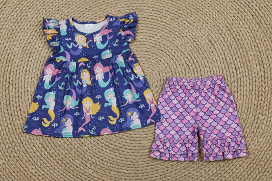 mermaid shorts set summer toddler girl clothing