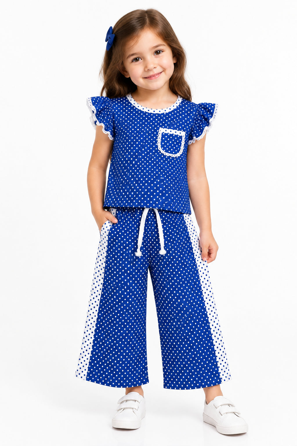 royal blue polk dots pants set