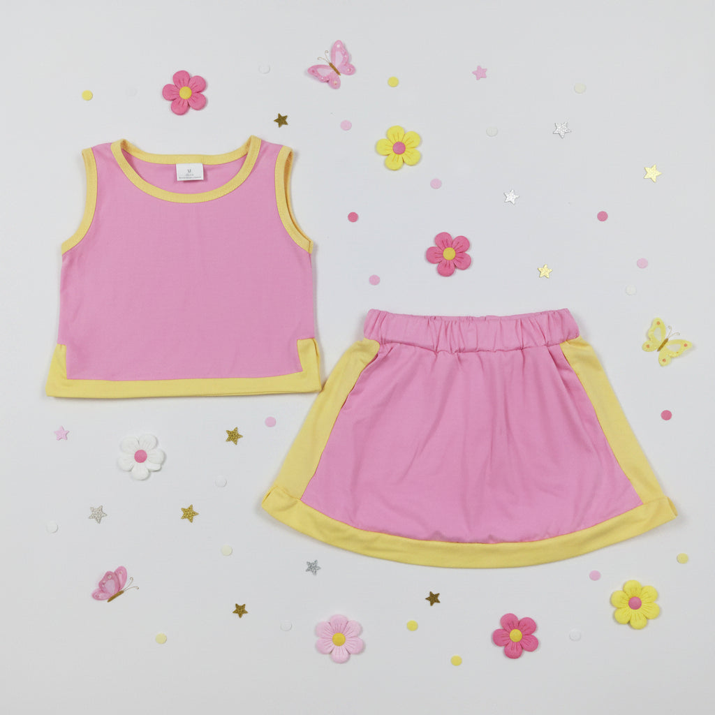 cotton pink yellow skort set girls clothing